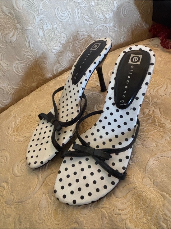 ellemenno Shoes - ellemenno Black & White Polka Dot Strappy Heels